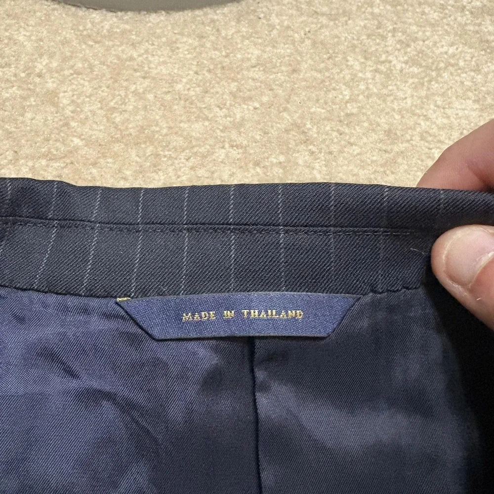 Brooks Brothers Blazer Mens 44L Blue Navy Pinstripe Wool Suit Jacket Two Button
